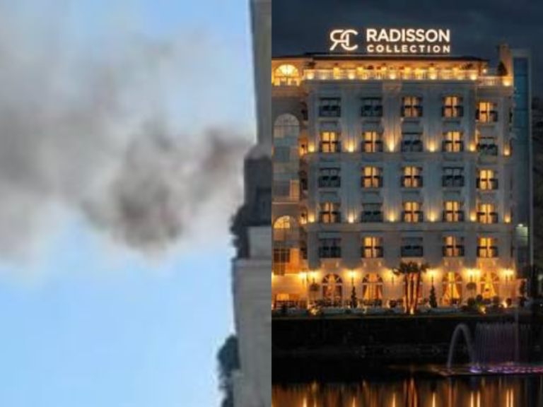 Flames Engulf the Sixth Floor of the Radisson Hotel Tirana Zjarr te Liqeni i Thatë, flakët përfshijnë katin e gjashtë të Hotel Radisson