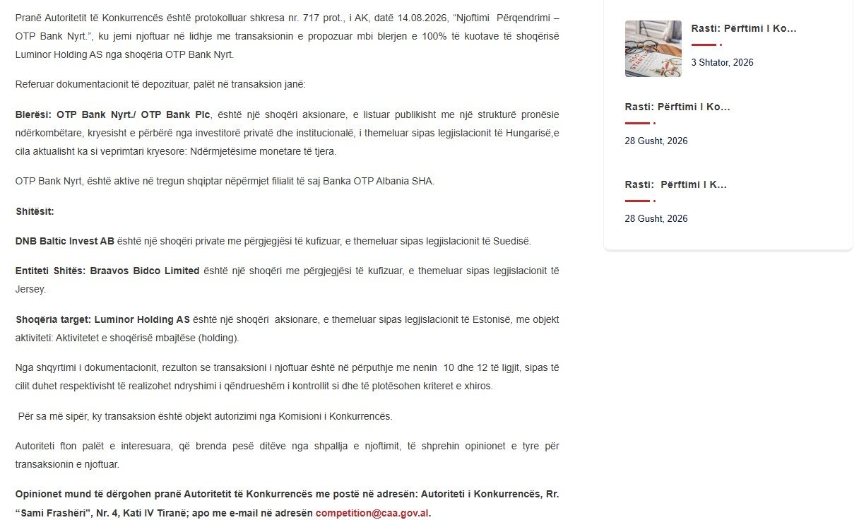 Rusia komplikon blerjen e Luminor nga OTP Bank, transaksioni shqyrtim edhe në Shqipëri Rusia komplikon blerjen e Luminor nga OTP Bank, transaksioni shqyrtim edhe në Shqipëri